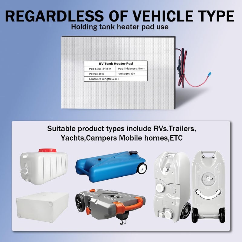 Tsolzdadi 3 Pack RV Water Tank Heating Pad 12V/13.5V, 12"x18" RV Tank Heater Pad with Automatic Thermostat for Camper/Trailer/Motorhome/Marine, Fits Up to 50 Gallons Fresh Water - Image 2